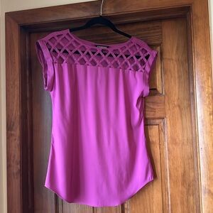 Express Magenta Lattice Neck Blouse